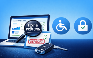 Illustration einer Website-Prüfung hinsichtlich Barrierefreiheit und DSGVO