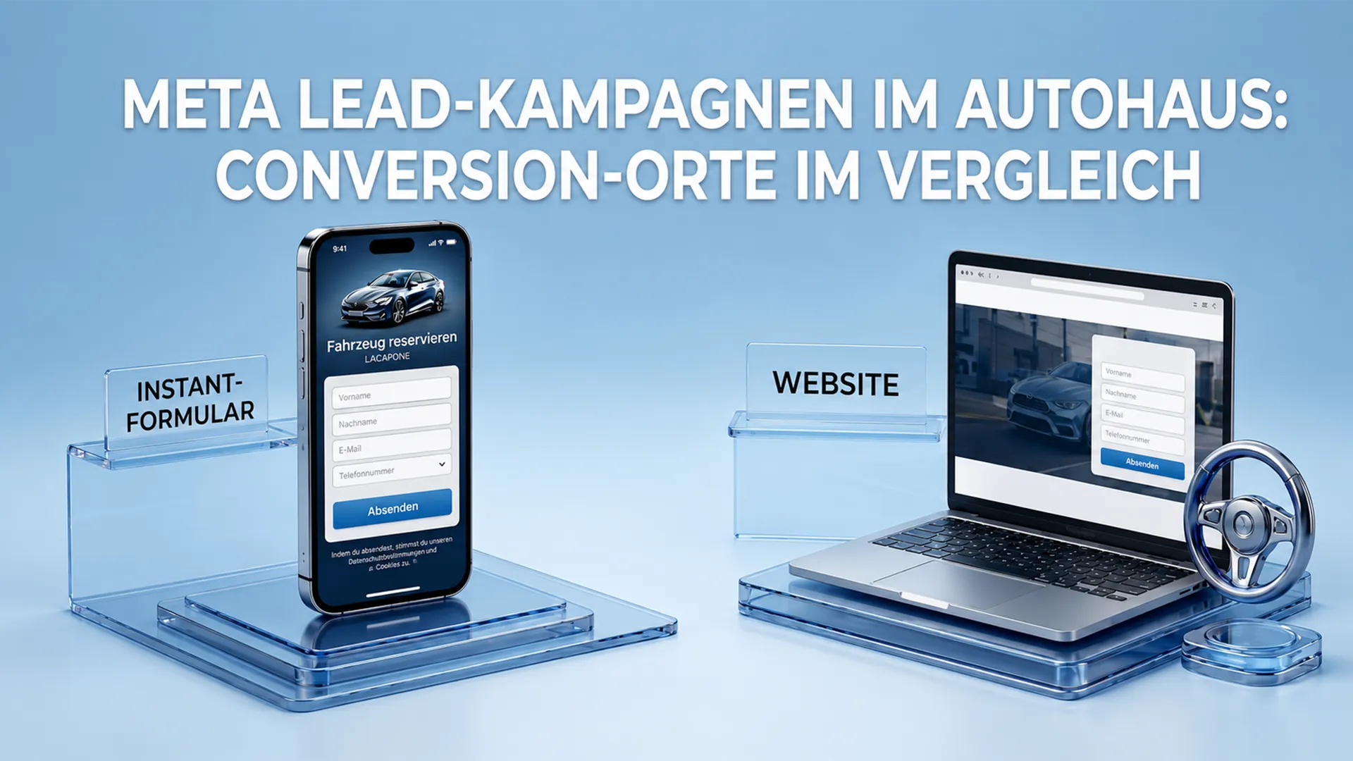 Darstellung eines Instant-Formulars auf dem Smartphone und eines Website-Formulars auf einem Laptop